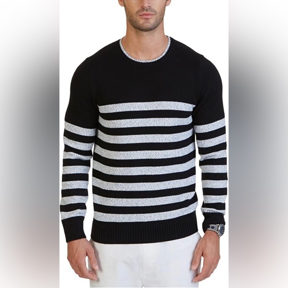 NWT Nautica Men's Long Sleeve Stripe Crewneck Sweater, True Black, X-Large - Picture 1 of 1